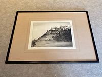 Framed etching overall view showing mat and black frame