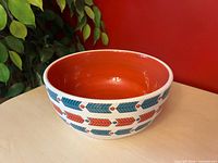 Angled view showing bowl interior and arrow pattern exterior