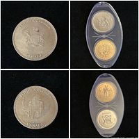 Collage: loose British Columbia coin obverse and reverse; encased Ontario coin pair front and back visible
