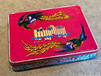 Top view showing lid graphics and text