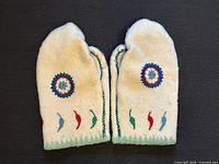front view of both mittens showing floral medallions and cuff embroidery