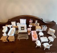 Full lot overview showing all miniature furniture pieces arranged on table