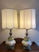 Full view of both lamps with shades lit