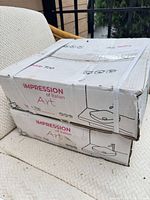 Two original boxes labeled Impression of Italian Art bathroom sink