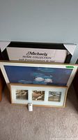 All three frames grouped: boxed Michaels frame, Monet print, triple photo frame