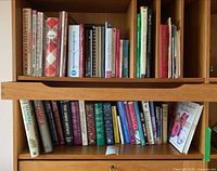 Full view of two shelves showing all books in lot