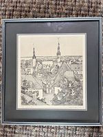 Full view of framed etching