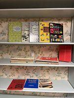 Shelf with three tiers of assorted music books