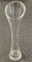 Full view of clear glass trumpet bud vase