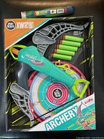 Front of boxed XWSport Sport Series archery set showing contents