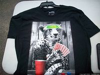 Front view of T-shirt showing full graphic and collar tag