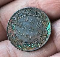 Reverse showing ONE CENT 1901 and wreath design with corrosion