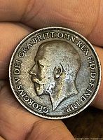 Obverse of 1918 British penny showing King George V legend