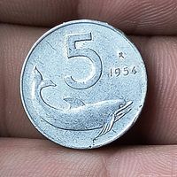 Reverse with dolphin, numeral 5, date 1954