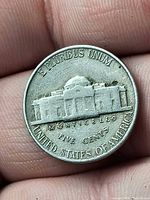 Reverse side of 1946 Jefferson Nickel showing Monticello and inscriptions