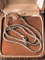 Full view of sterling silver rope chain arranged in case