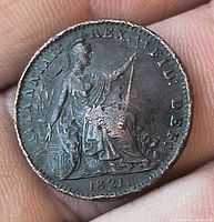 Reverse view showing seated Britannia and date 1821