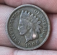 Obverse of 1906 Indian Head Cent showing Liberty head and date