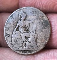 Reverse of 1911 half penny showing Britannia and date