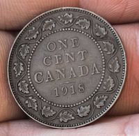 Reverse of 1918 Canadian large cent showing denomination, country and date