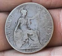 Reverse side showing seated Britannia design and 1920 date