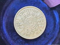 Reverse side showing FID DEF TWO SHILLINGS 1957 design