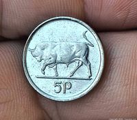 Reverse showing bull design and 5P denomination