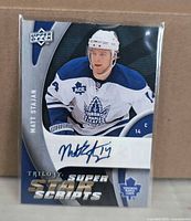 Front of autographed Matt Stajan Trilogy Super Star Scripts card