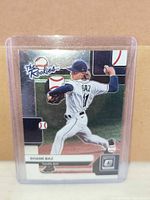 Front view of Shane Baz rookie card in holder