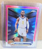 Front view of Chris Paul Topps Chrome card with pink refractor border
