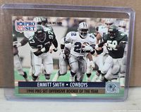 Front of Emmitt Smith Offensive Rookie of the Year Pro Set card in sleeve