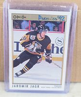 Front of Jaromir Jagr 1992 O-Pee-Chee Premier card in top loader