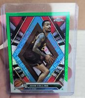 Front view showing green refractor John Collins Topps Chrome card in sleeve