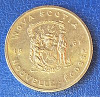 Obverse showing Nova Scotia coat of arms, inscriptions and date 1867