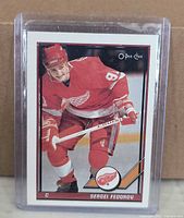 Front view of Sergei Fedorov rookie card in holder
