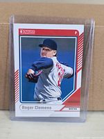 Front of Roger Clemens Panini Donruss card in sleeve
