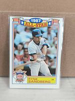 Front view of Ryne Sandberg 1987 Topps All-Star Game card inside sleeve