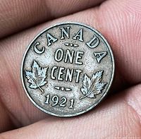 Reverse of 1921 Canada one cent showing denomination and date