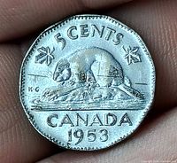 Reverse beaver design, date 1953, denomination 5 CENTS, CANADA text