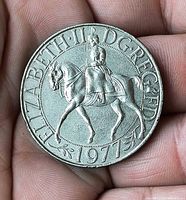 Obverse showing Queen on horseback with 1977 date