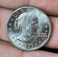 Obverse view showing Susan B. Anthony portrait, LIBERTY, IN GOD WE TRUST, date 1979 and S mint mark