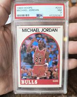 Front of PSA slab showing 1989 Hoops Michael Jordan card with grade label