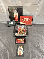 Full lot showing framed prints, trays, wallet, ephemera