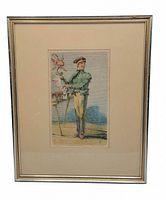 Front view of framed lithograph showing artwork, mat and frame