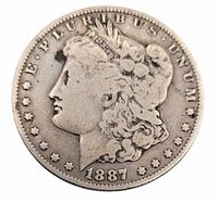 Obverse of 1887 Morgan silver dollar