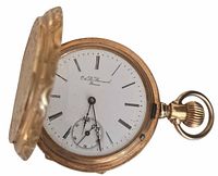 Open hunter case showing dial, front cover partly open