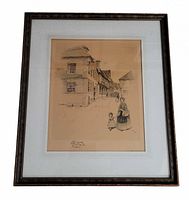 Framed Cecil Aldin chromolithograph with mat and frame visible