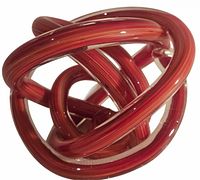 angled view showing intertwined red glass strands