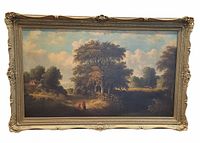 Full view of framed panoramic oil painting