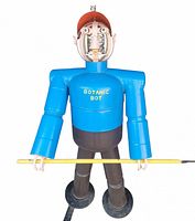 Front view of full sculpture showing torso label, head and tool